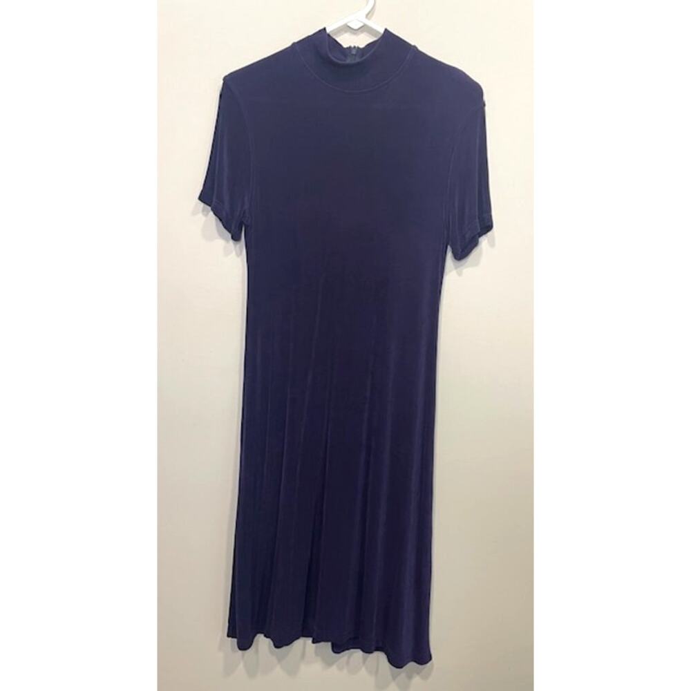 Nina Charles by Kasper Mock Neck Eggplant Purple Stretch Dress Women's Sz S